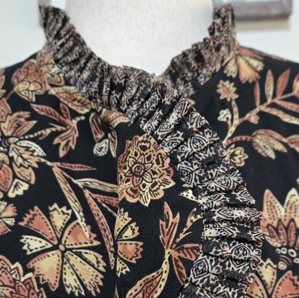 ​MISA Los Angeles Garance Blouse Gilded Paisley Floral Ruffle Puff Sleeve XS - Picture 3 of 15